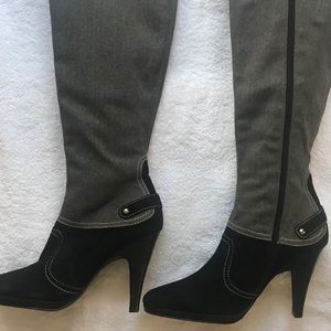 Knee high 2 tone boots; grey and black
